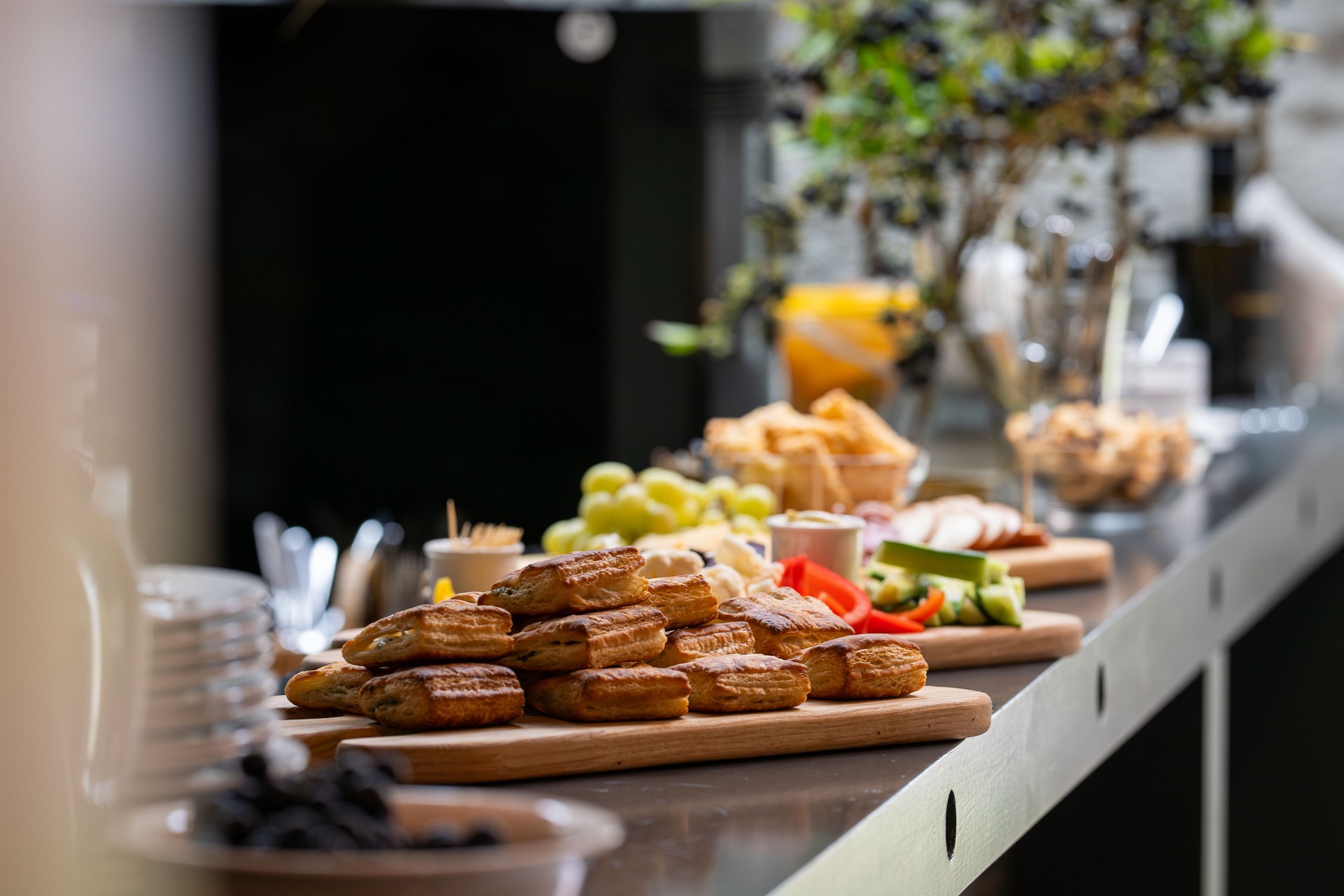 Tasty pastry at business event catering buffet. Coffee break, catering a business meeting.